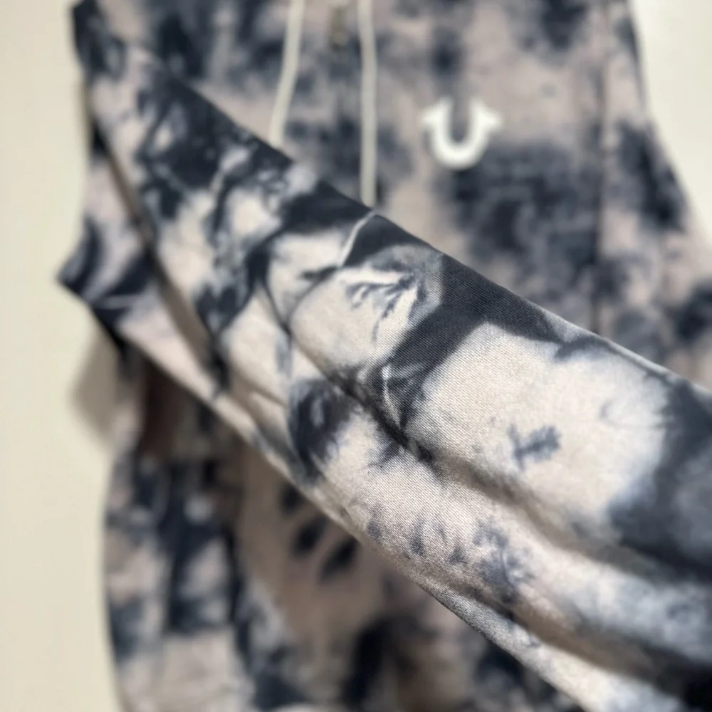 NWT True Religion Mens Sz:XL Black & White Tie Dye Full Zip Graphic Print Hoodie